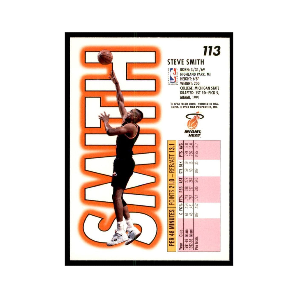 1993 Fleer Steve Smith Basketball Cards #113