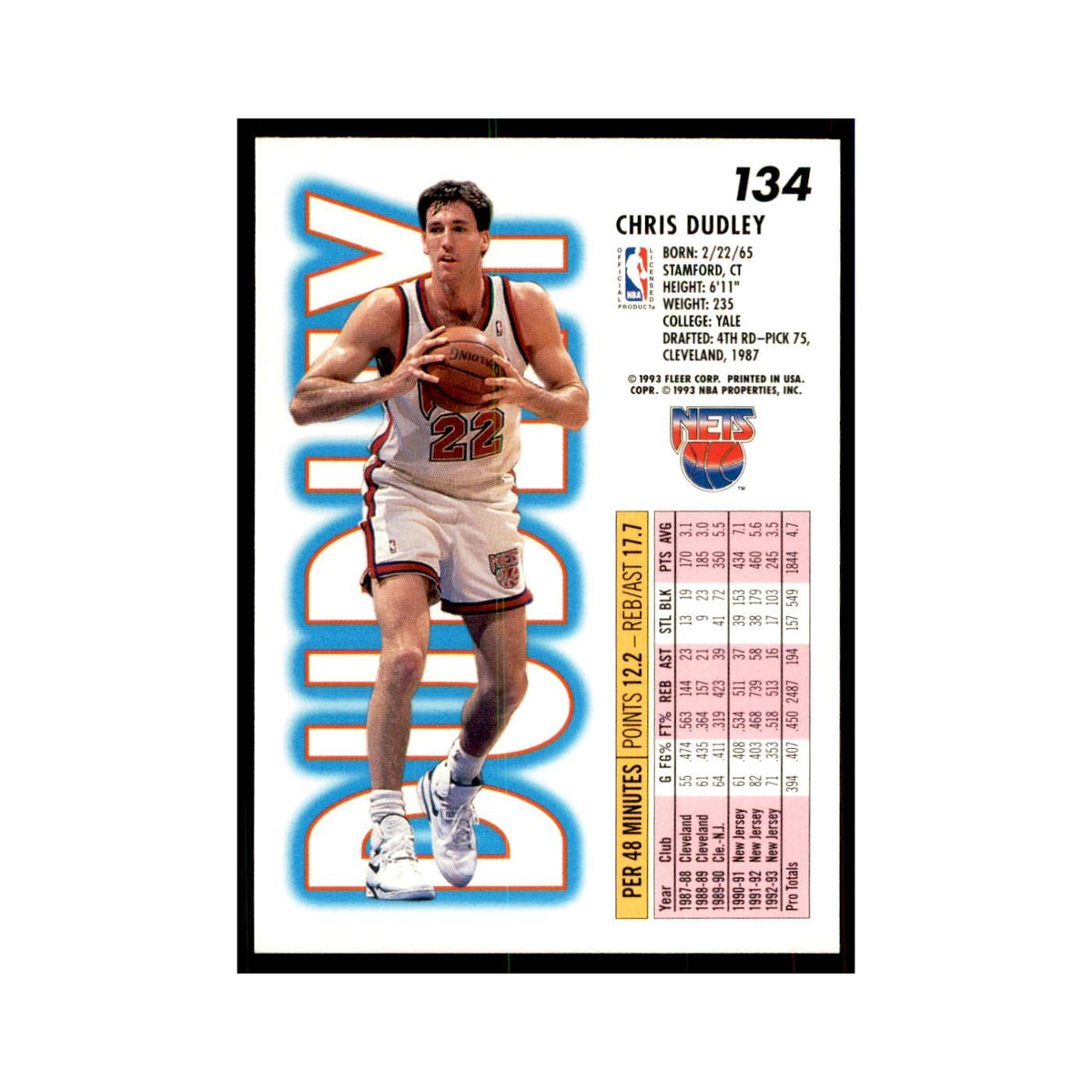 1993 Fleer Chris Dudley Cards #134