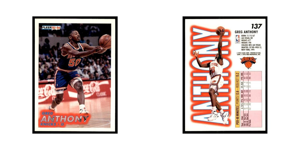 1993 Fleer Greg Anthony Basketball Cards #137
