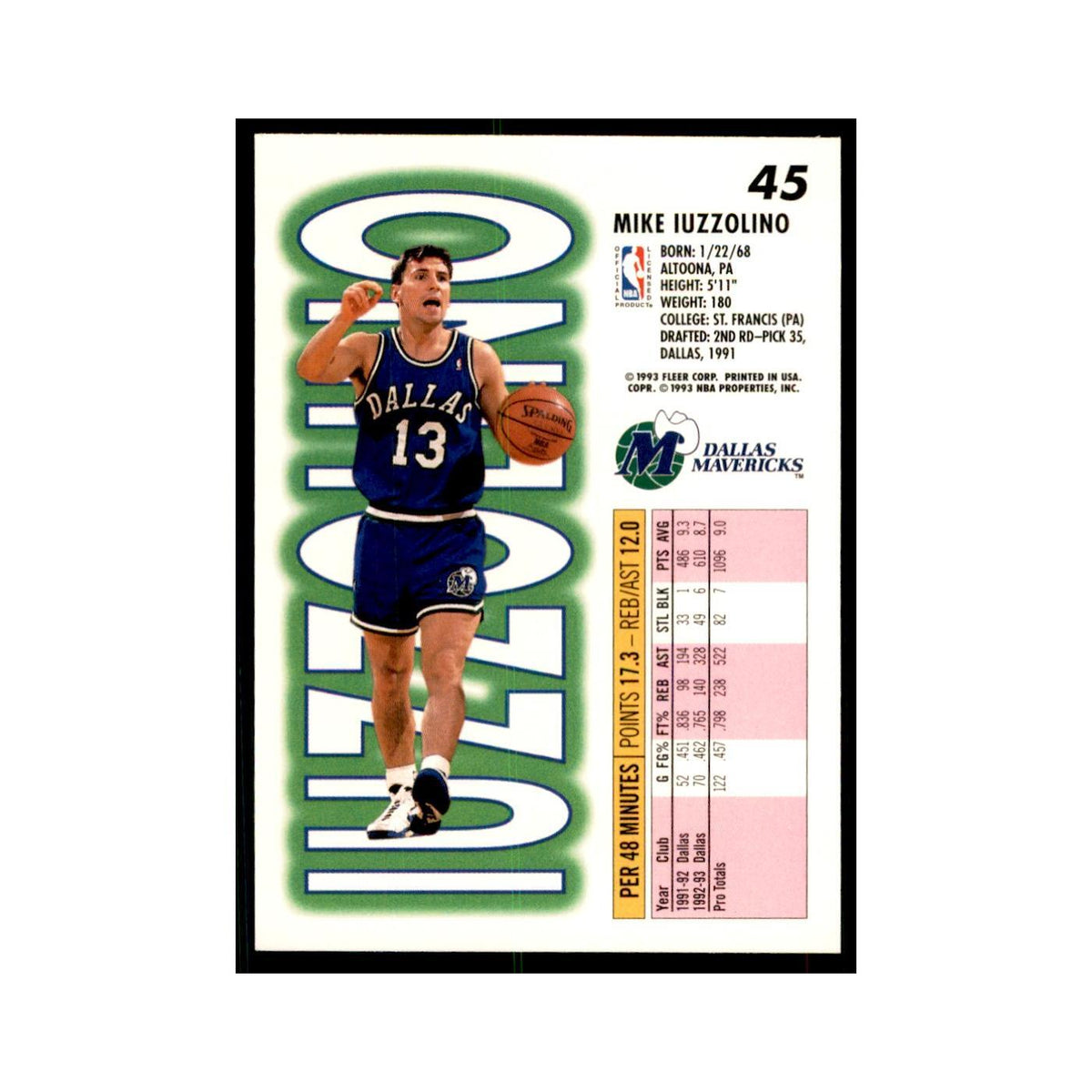 1993 Fleer Mike Iuzzolino Cards #45
