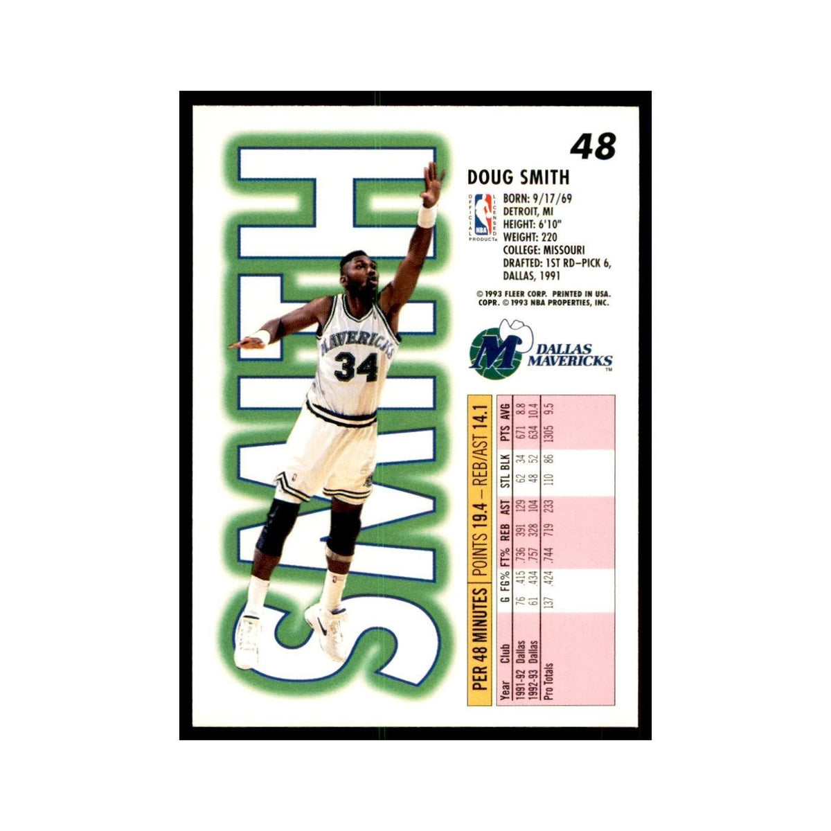1993 Fleer Doug Smith Basketball Cards #48