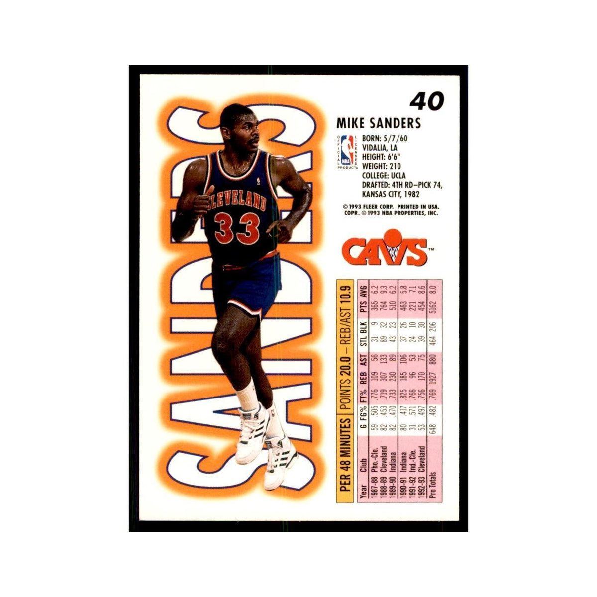 1993 Fleer Mike Sanders Basketball Cards #40