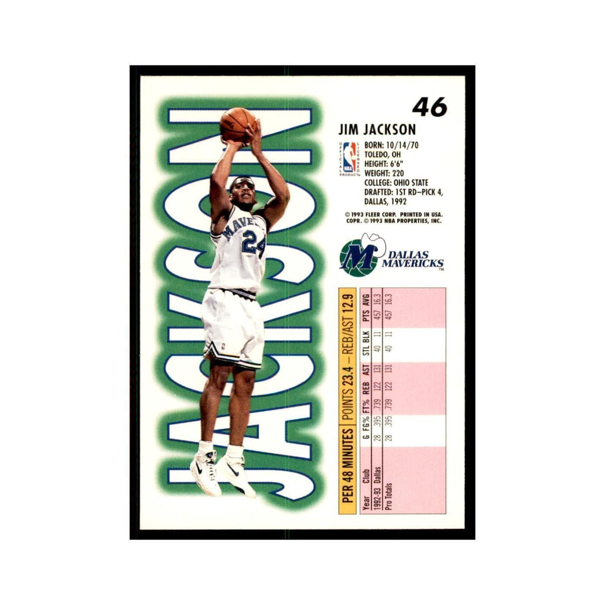 1993 Fleer Jim Jackson Basketball Cards #46