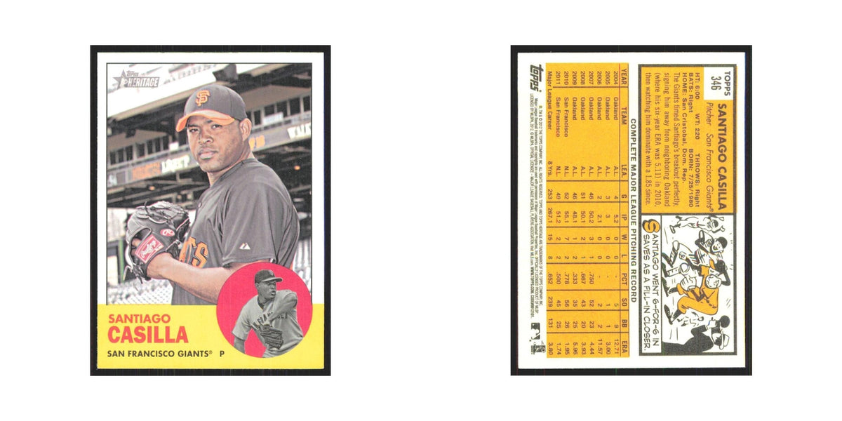 Santiago Casilla 2012 Topps Heritage #346 San Francisco Giants Baseball Card NM
