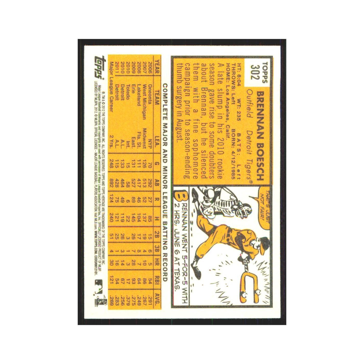 Brennan Boesch 2012 Topps Heritage #302 Detroit Tigers Baseball Card NM