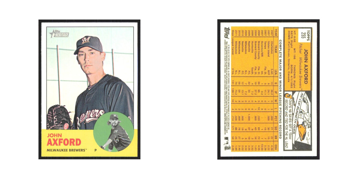 John Axford 2012 Topps Heritage #255 Milwaukee Brewers Baseball Card NM