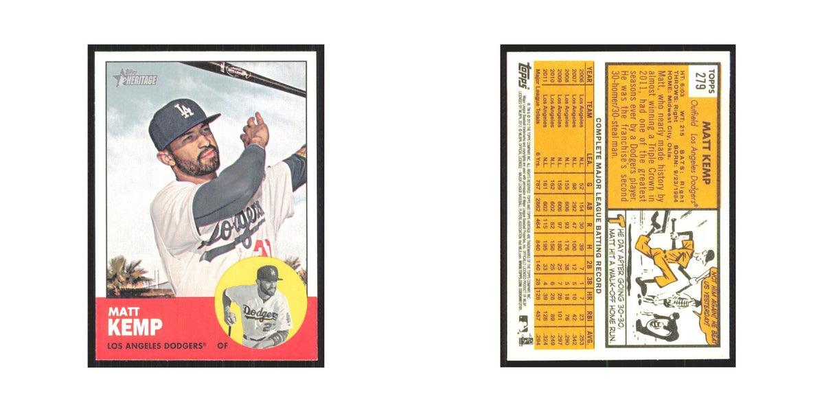 Matt Kemp 2012 Topps Heritage #279A Los Angeles Dodgers Baseball Card NM