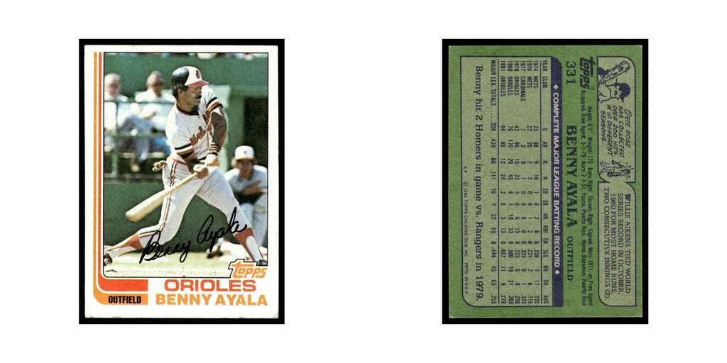 Benny Ayala 1982 Topps #331.0 Baltimore Orioles Baseball Card EX