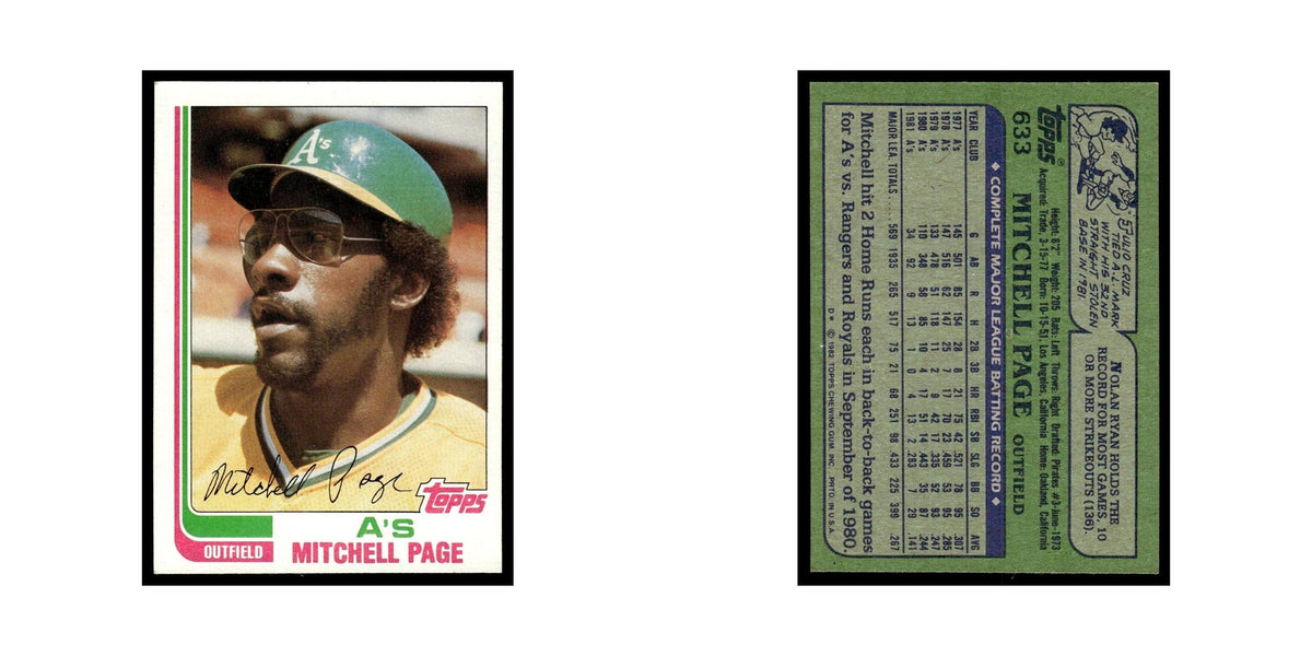 Mitchell Page 1982 Topps #633.0 Oakland Athletics Baseball Card EX