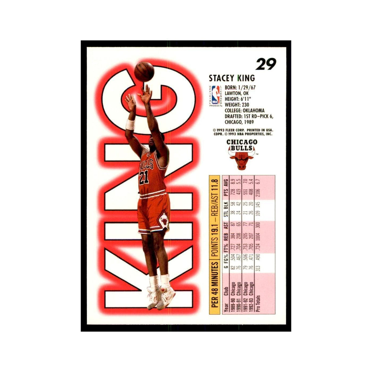 1993 Fleer. Stacey King Basketball Cards #29