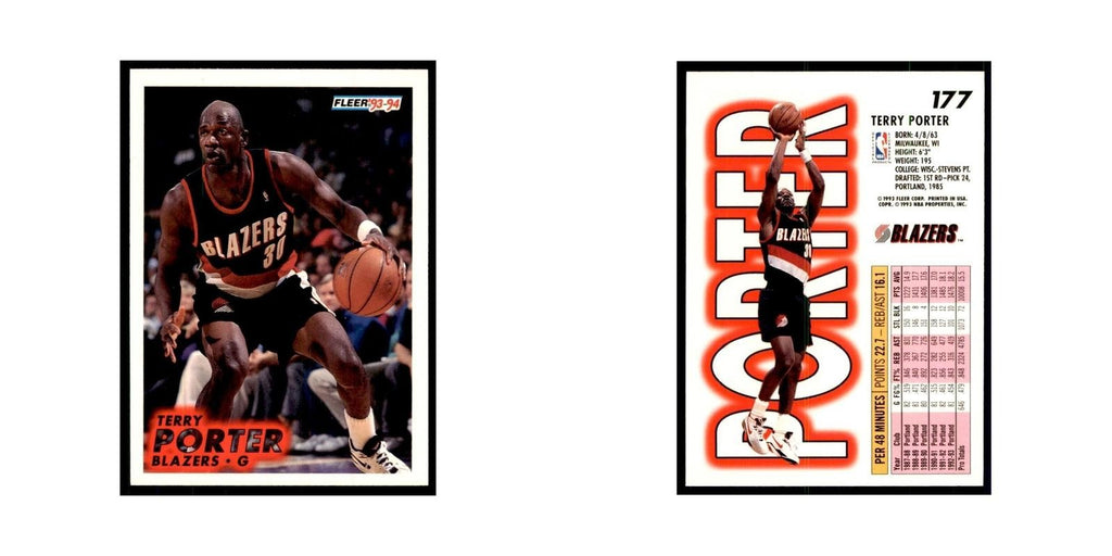 1993 Fleer. Terry Porter Basketball Cards #177