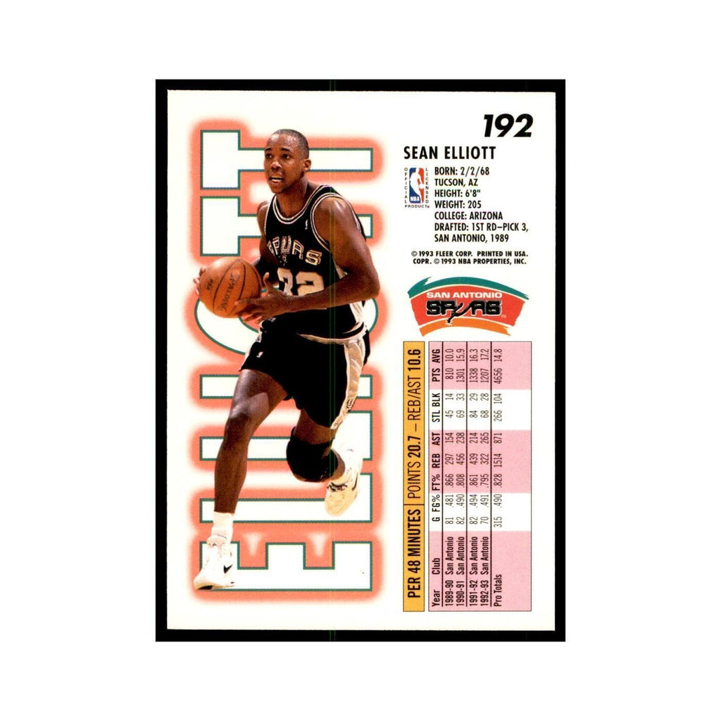 1993 Fleer. Sean Elliott Basketball Cards #192