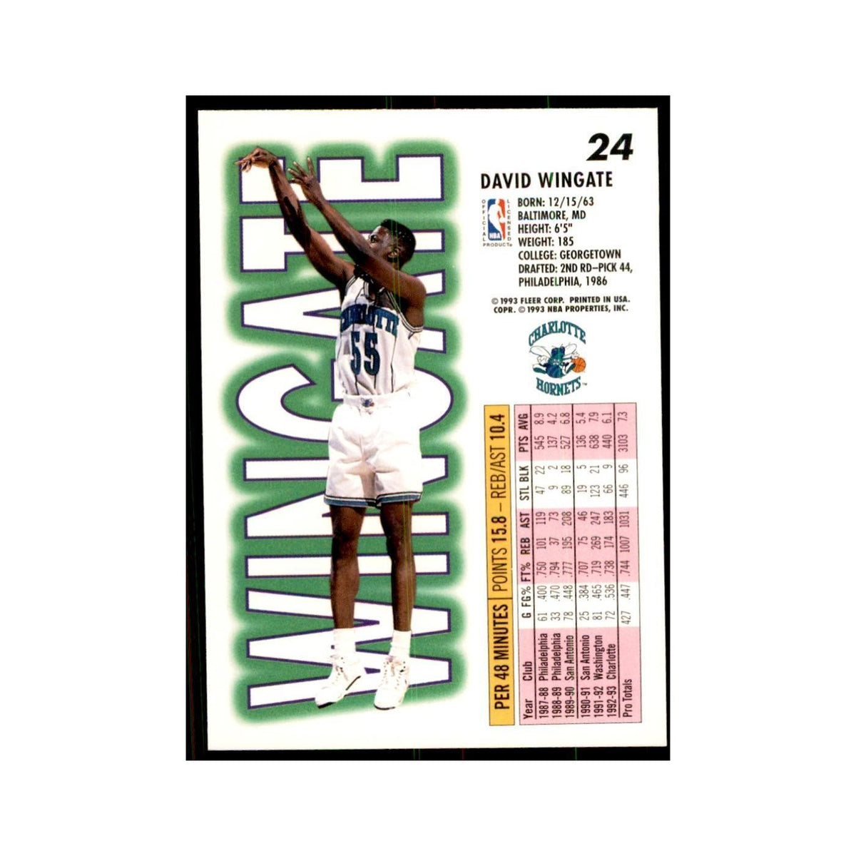1993 Fleer. David Wingate Basketball Cards #24