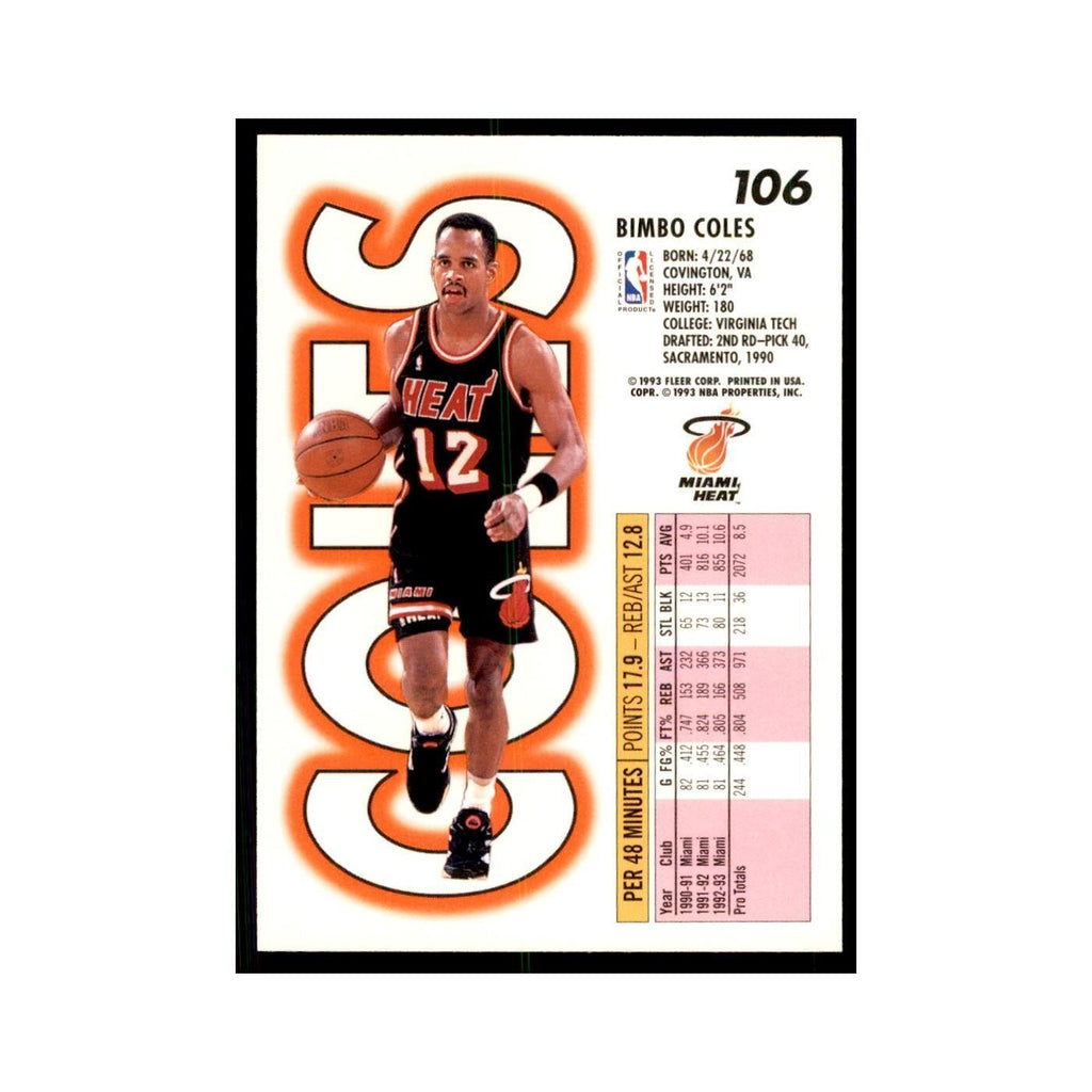 1993 Fleer. Bimbo Coles Basketball Cards #106