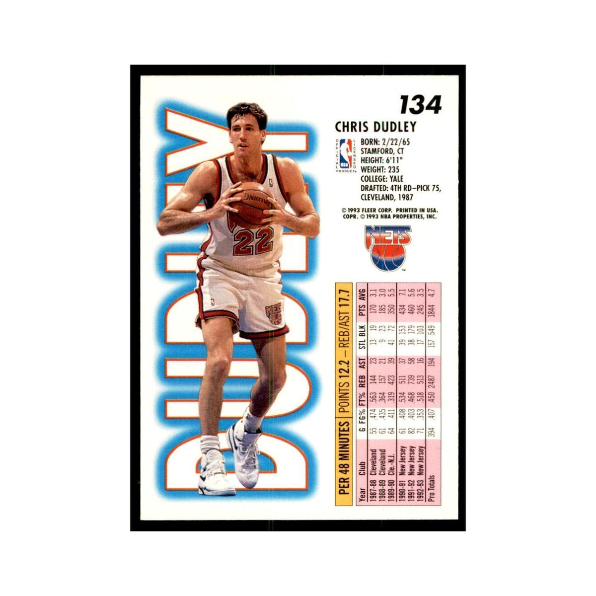1993 Fleer. Chris Dudley Basketball Cards #134