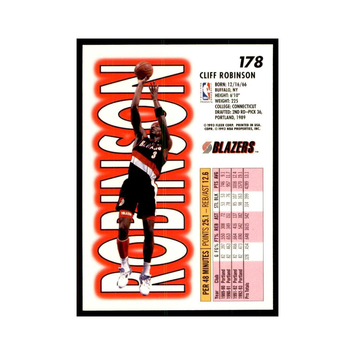 1993 Fleer. Clifford Robinson Basketball Cards #178