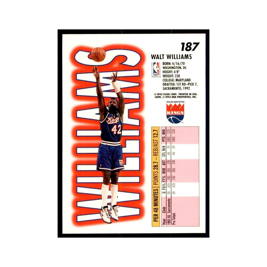 1993 Fleer. Walt Williams Basketball Cards #187