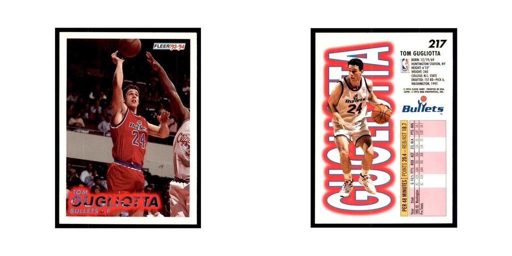 1993 Fleer. Tom Gugliotta Basketball Cards #217