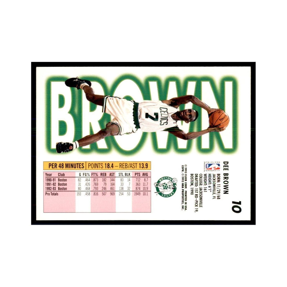 1993 Fleer. Dee Brown Basketball Cards #10