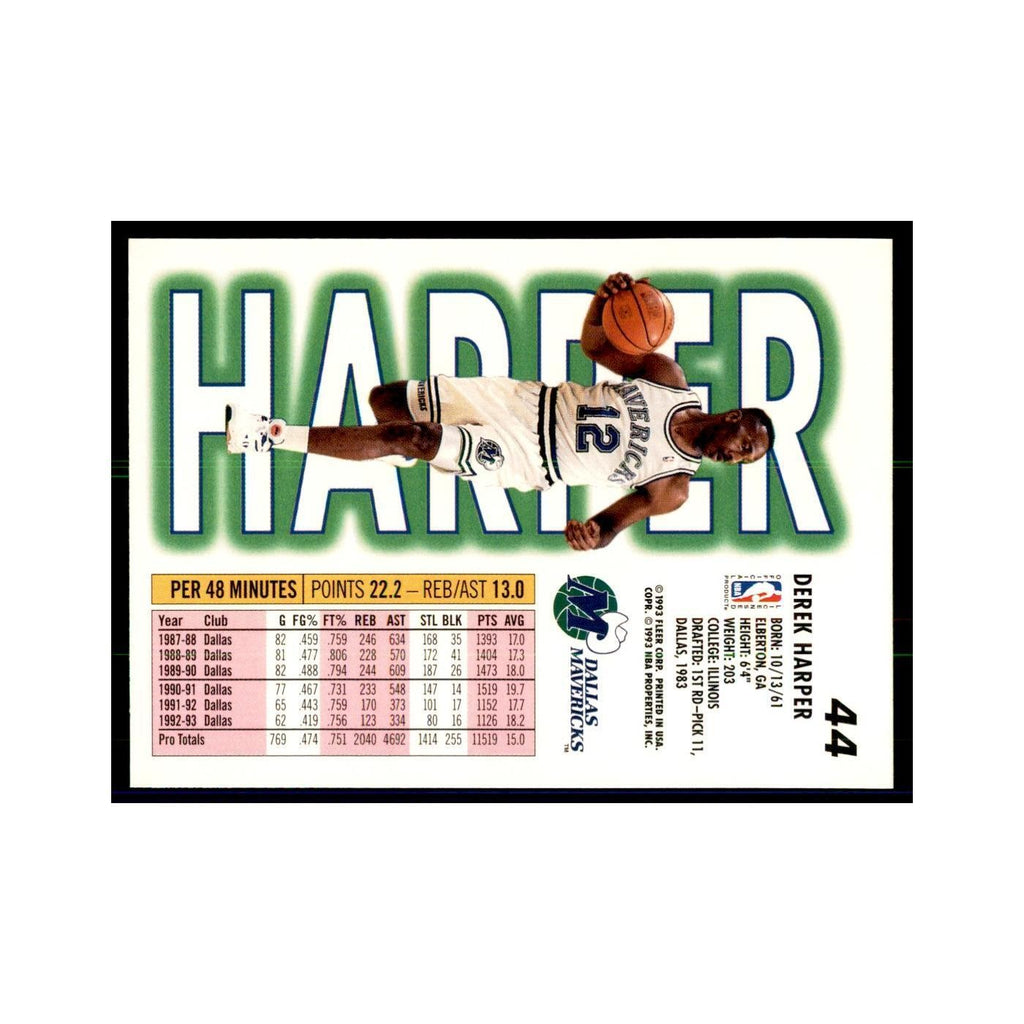 1993 Fleer. Derek Harper Basketball Cards #44