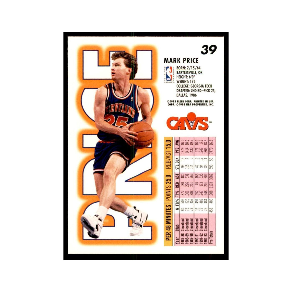 1993 Fleer. Mark Price Basketball Cards #39