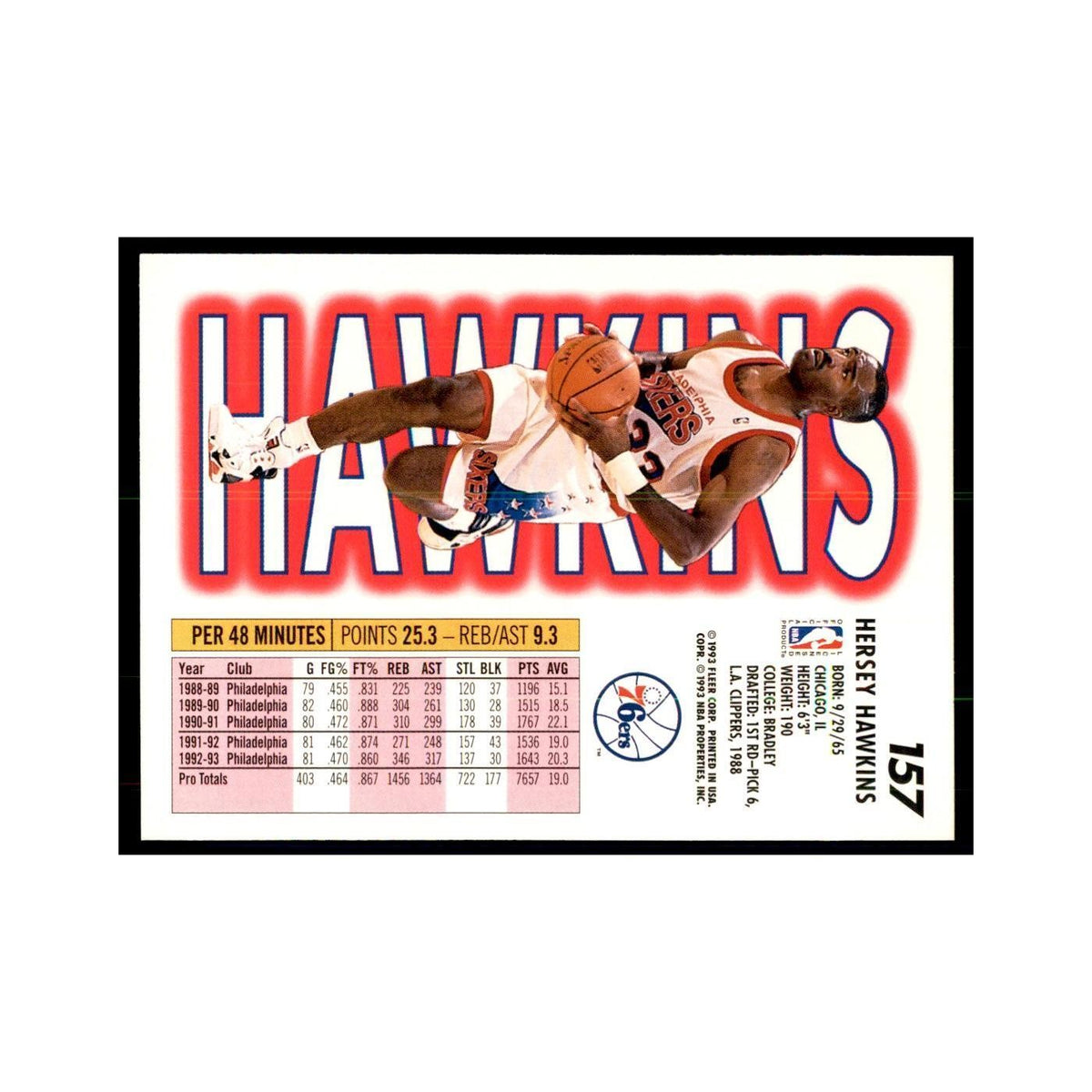 1993 Fleer. Hersey Hawkins Basketball Cards #157
