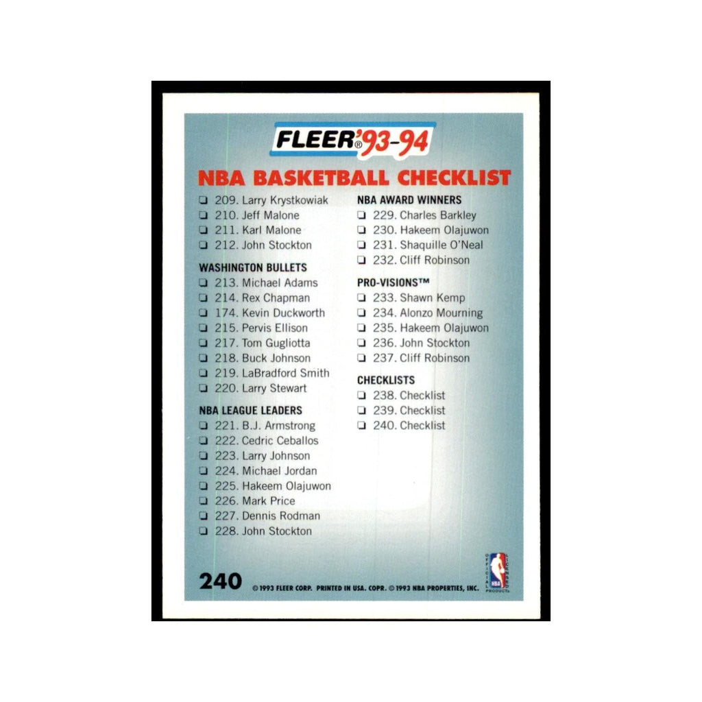 1993 Fleer. Checklist Basketball Cards #240