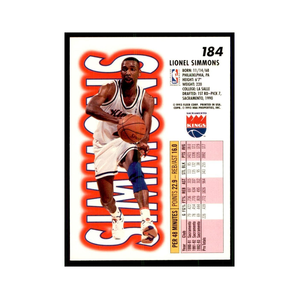 1993 Fleer. Lionel Simmons Basketball Cards #184