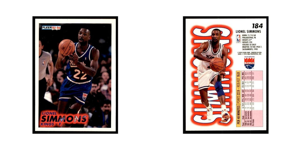 1993 Fleer. Lionel Simmons Basketball Cards #184