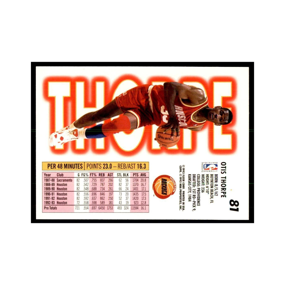 1993 Fleer. Otis Thorpe Basketball Cards #81