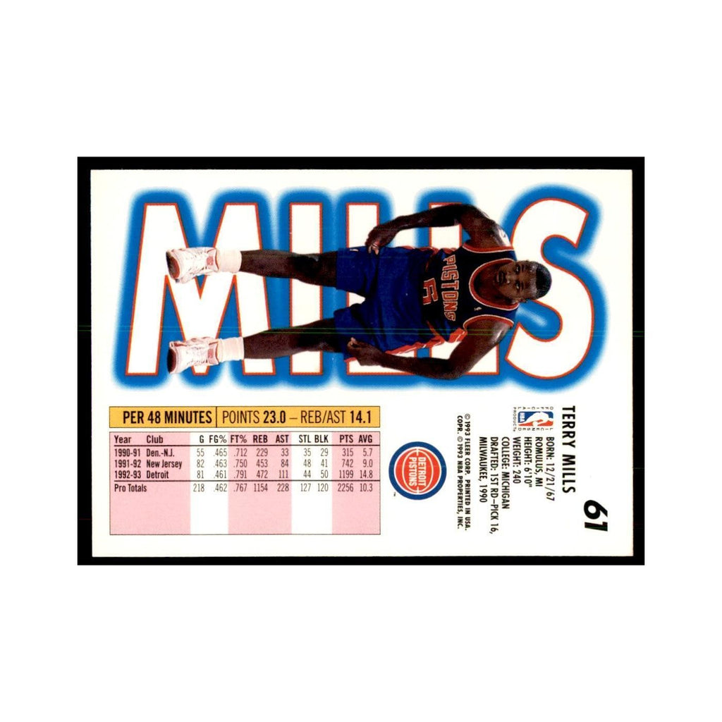 1993 Fleer. Terry Mills Basketball Cards #61