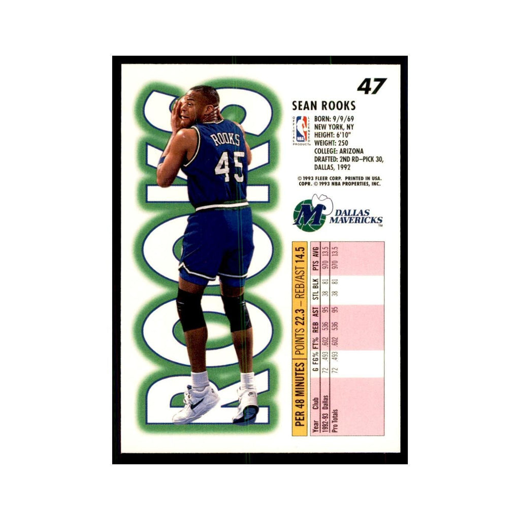 1993 Fleer. Sean Rooks Basketball Cards #47