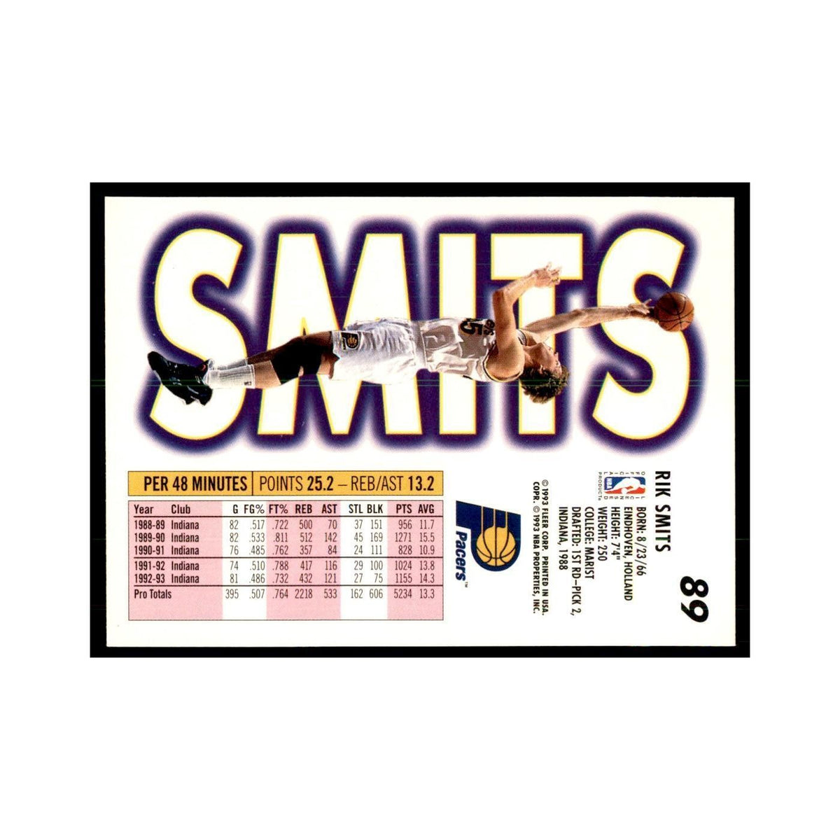 1993 Fleer. Rik Smits Basketball Cards #89