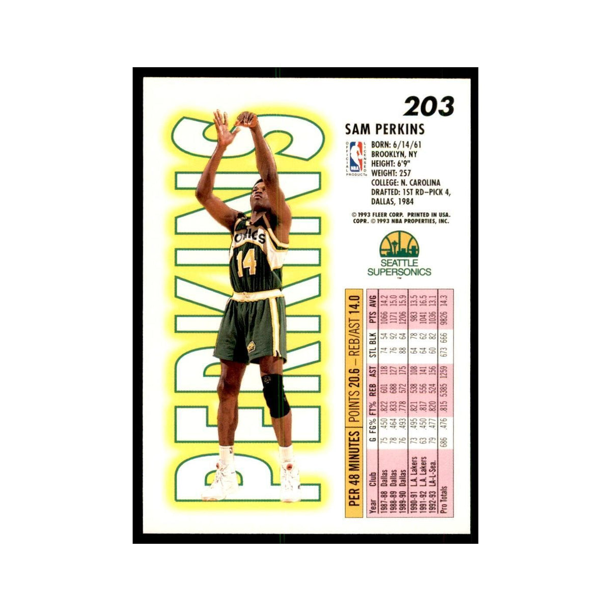 1993 Fleer. Sam Perkins Basketball Cards #203