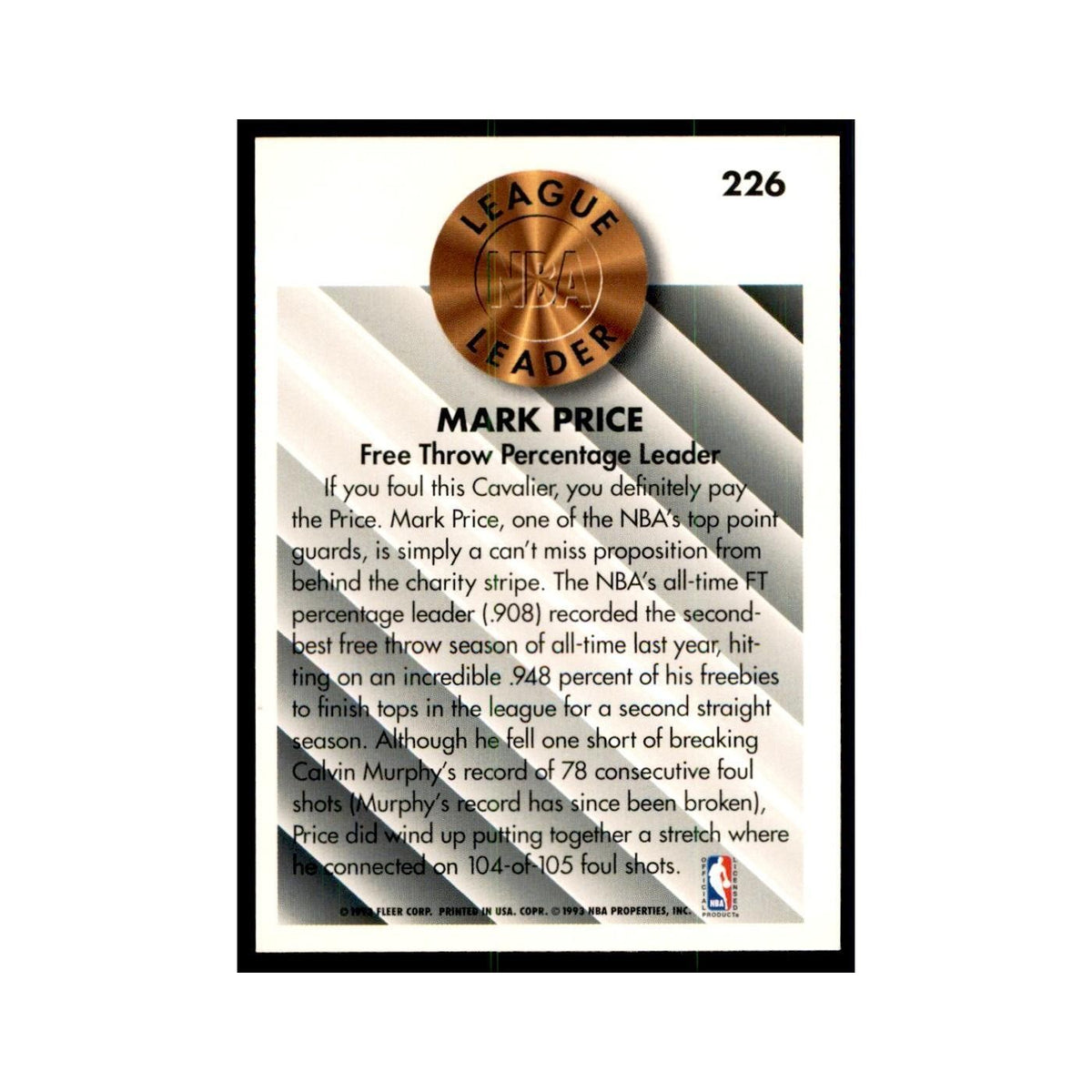 1993 Fleer. Mark Price Basketball Cards #226