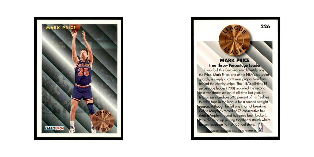 1993 Fleer. Mark Price Basketball Cards #226