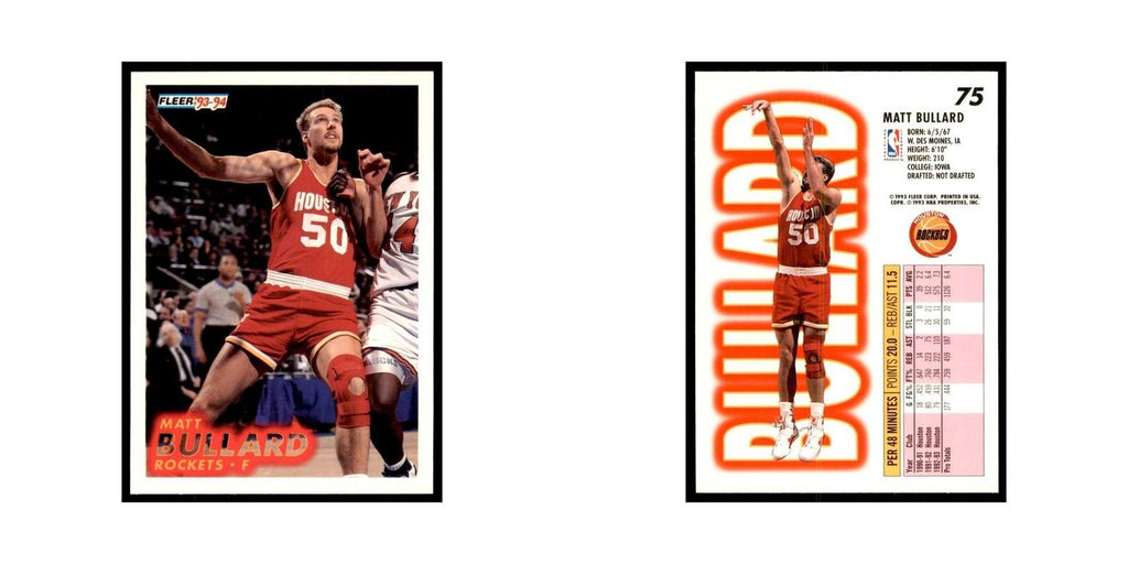 1993 Fleer. Matt Bullard Basketball Cards #75