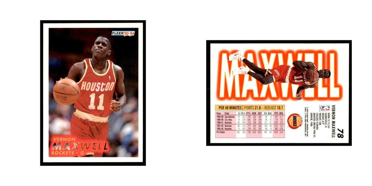 1993 Fleer. Vernon Maxwell Basketball Cards #78