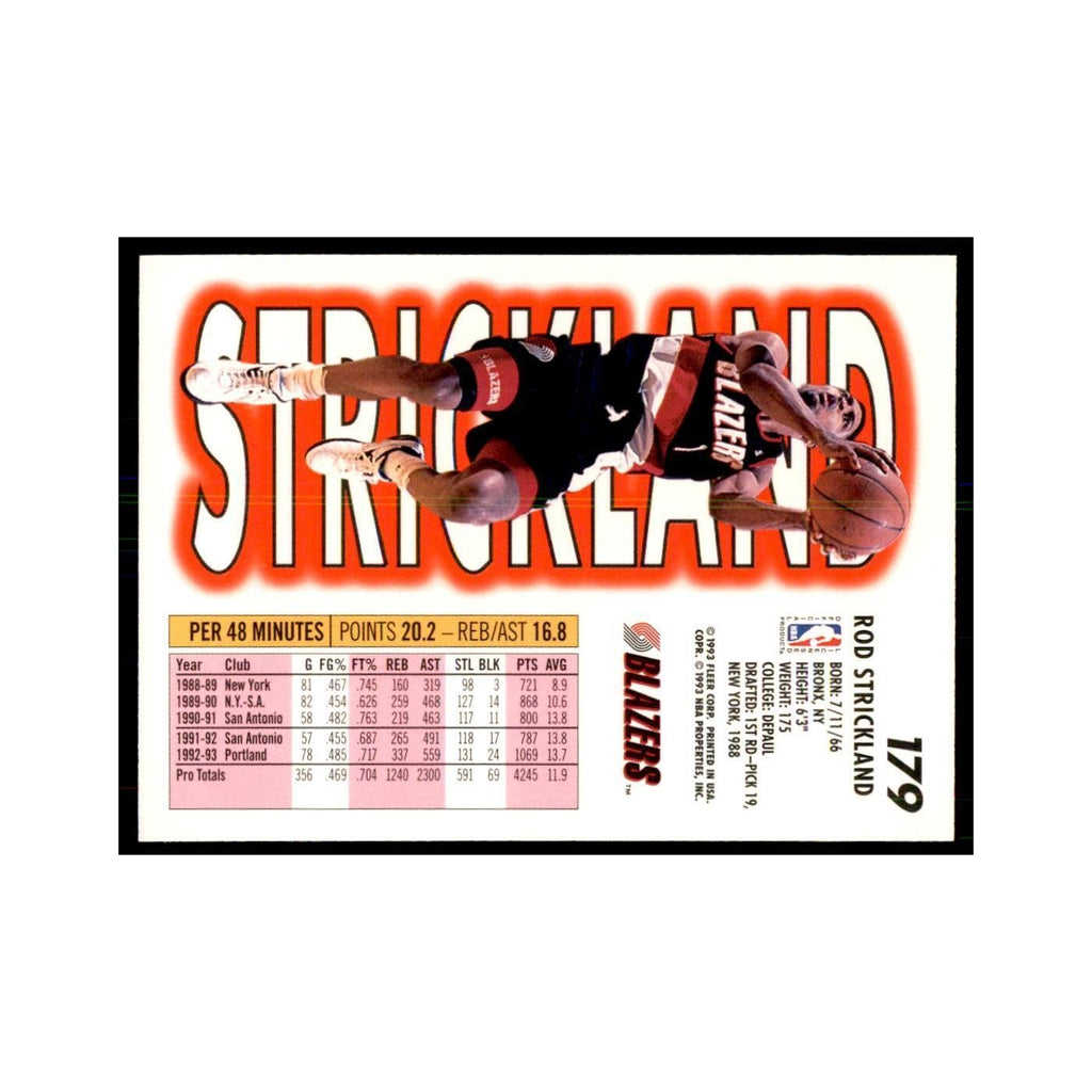 1993 Fleer. Rod Strickland Basketball Cards #179