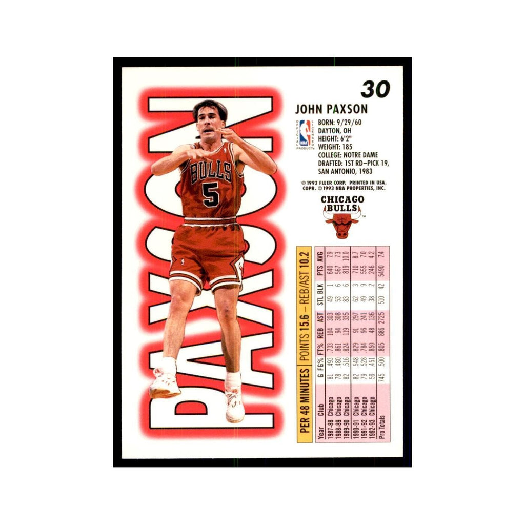1993 Fleer. John Paxson Basketball Cards #30