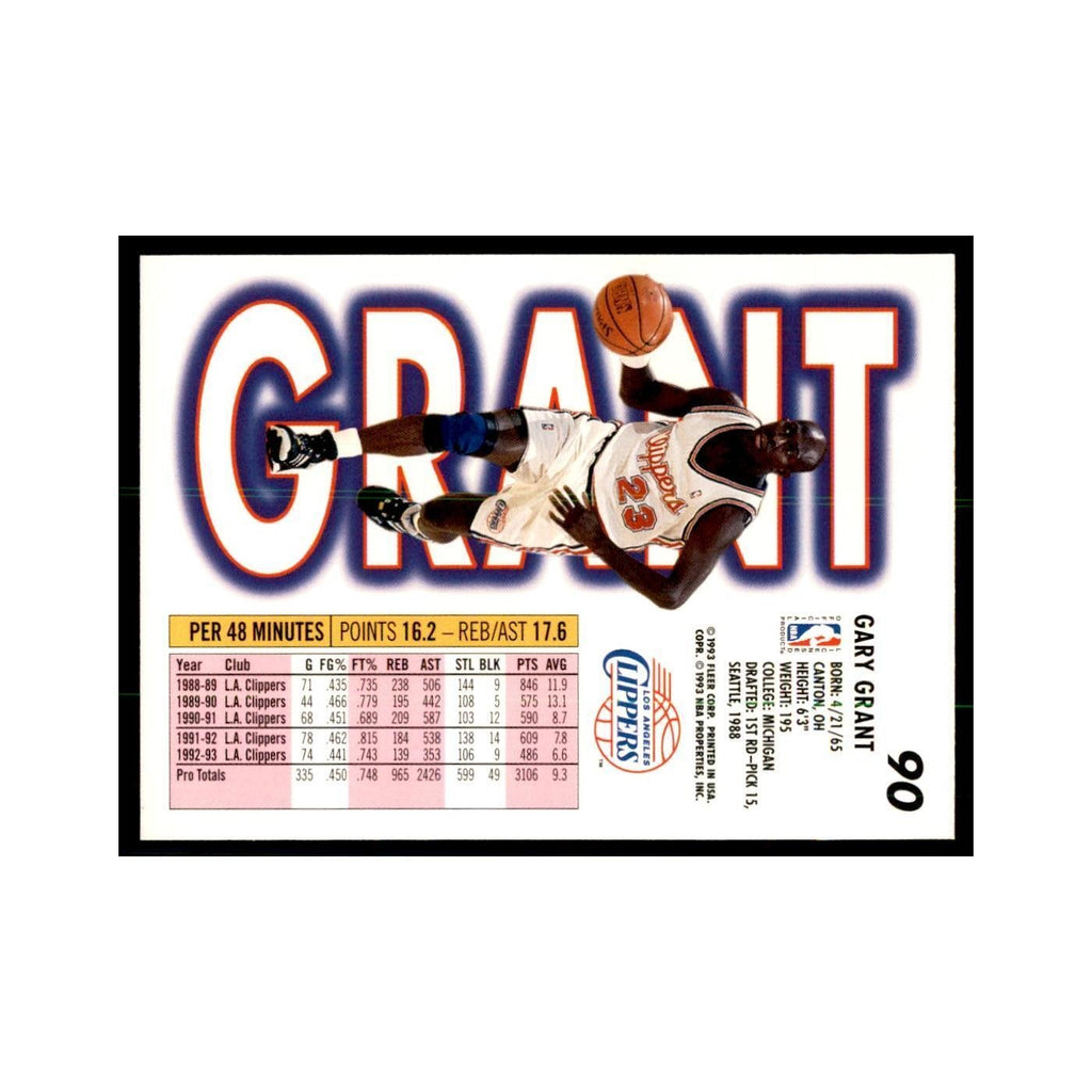 1993 Fleer. Gary Grant Basketball Cards #90