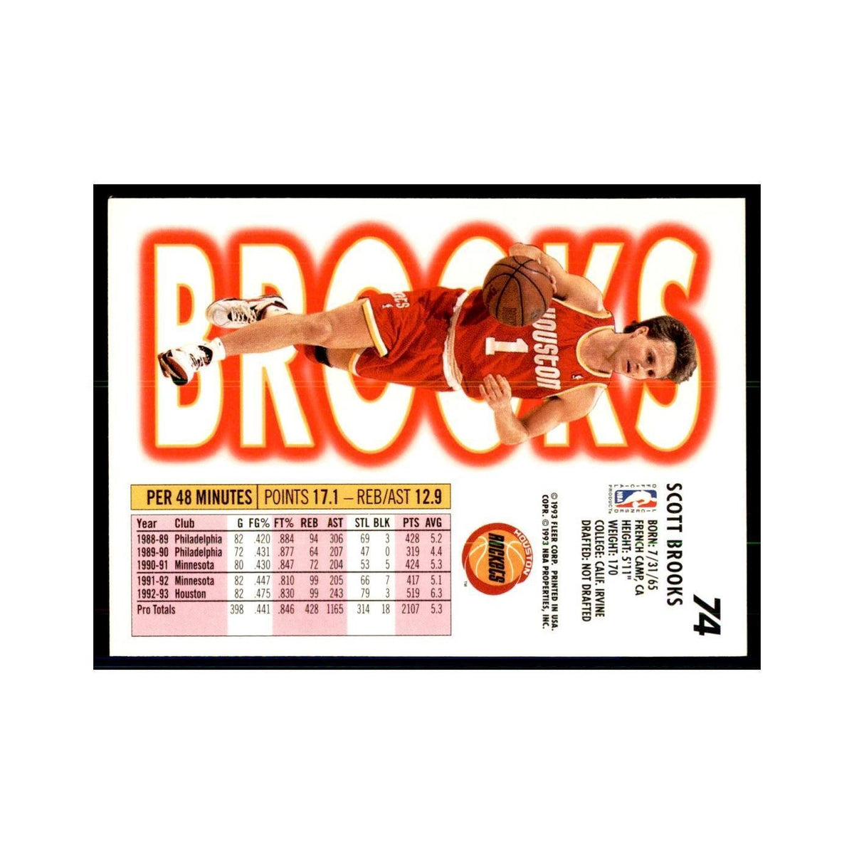 1993 Fleer. Scott Brooks Basketball Cards #74