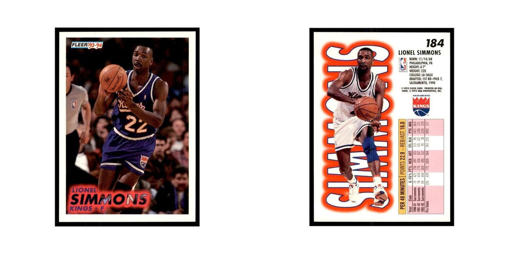 1993 Fleer. Lionel Simmons Basketball Cards #184