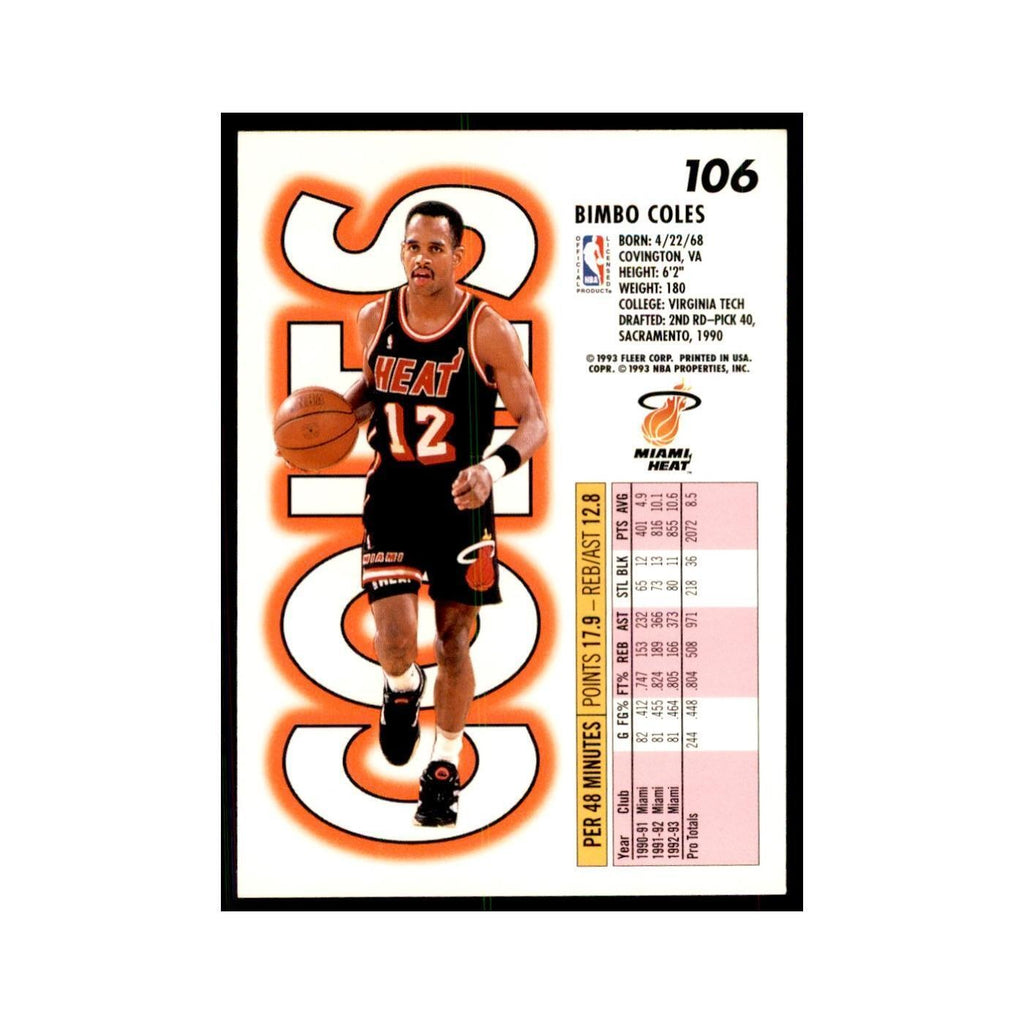 1993 Fleer. Bimbo Coles Basketball Cards #106