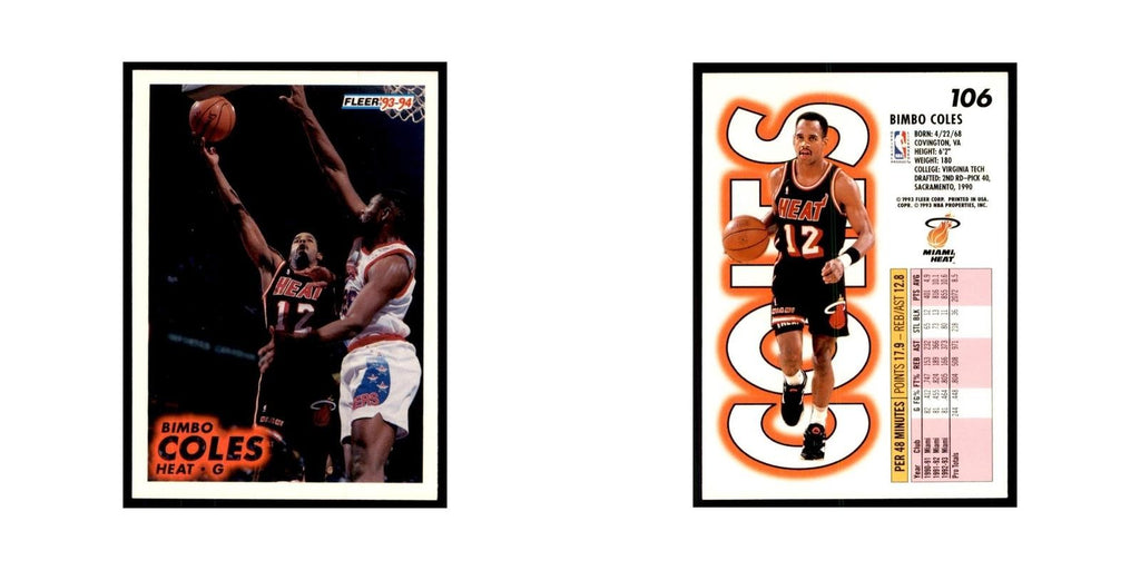 1993 Fleer. Bimbo Coles Basketball Cards #106