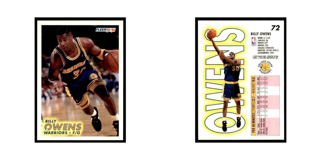 1993 Fleer. Billy Owens Basketball Cards #72