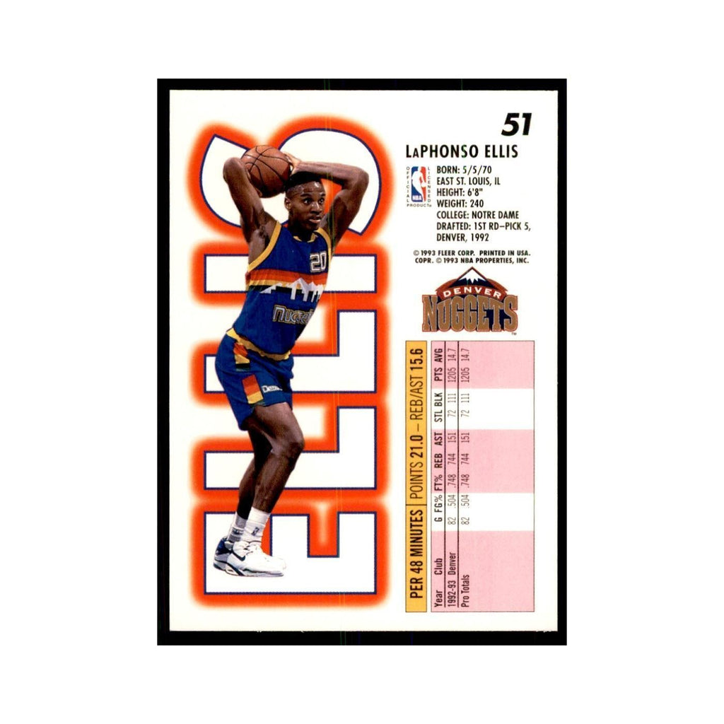 1993 Fleer. LaPhonso Ellis Basketball Cards #51
