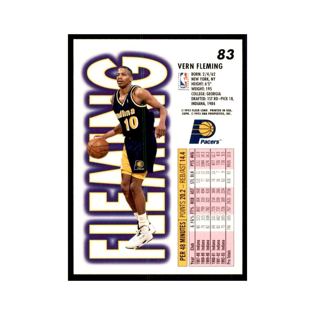1993 Fleer. Vern Fleming Basketball Cards #83