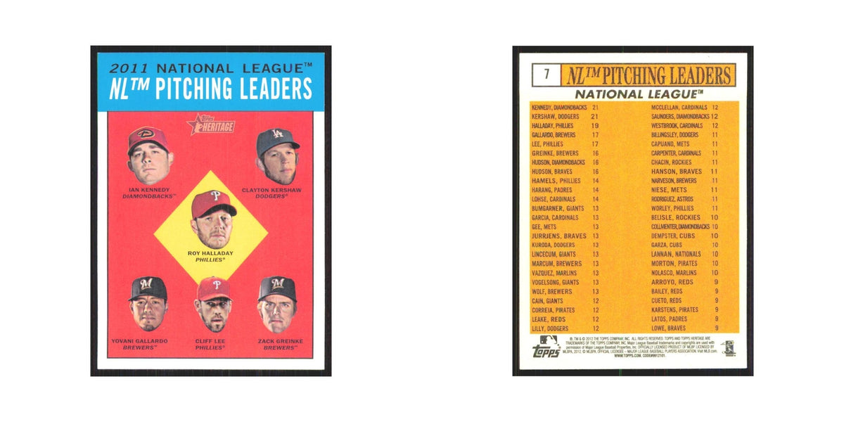 Roy Halladay 2012 Topps Heritage #7 NL Pitching Leaders Baseball Card NM
