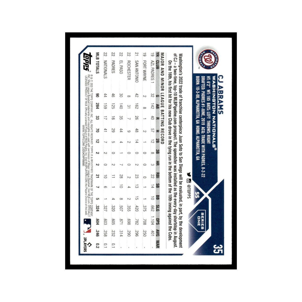 CJ Abrams 2023 Topps #35 Washington Nationals Baseball Card NM
